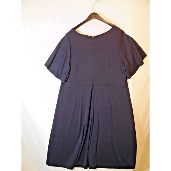 Talbots Dress Womens 16W Navy Blue Jersey Knit Fit and Flare Flutter‎ Sleeve NWT